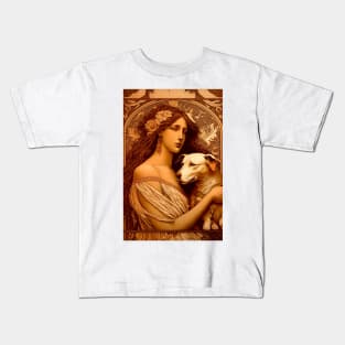 Woman wearing tunic holding a dog - Art Nouveau Style Kids T-Shirt